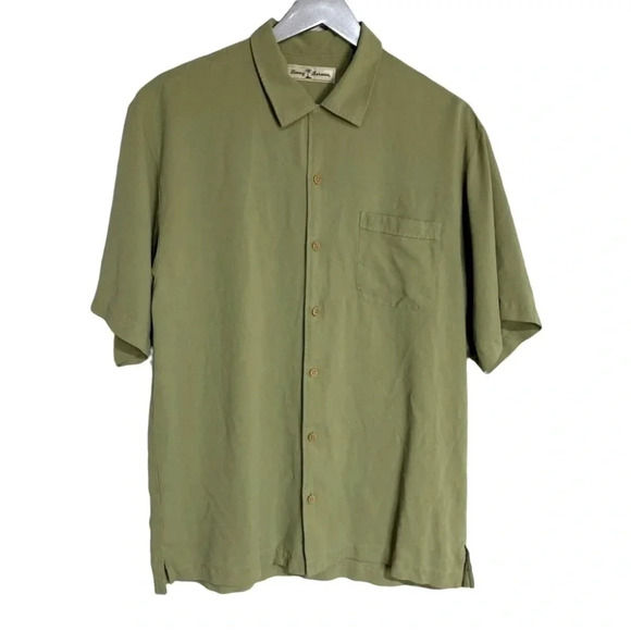 Tommy Bahama men’s M‎ celery green silk Hawaiian button down short sleeve shirt - Picture 1 of 5